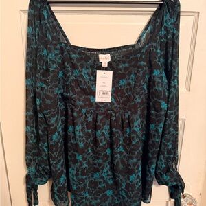 Isabel Maternity Black and Teal Floral Blouse, NWT, xxl